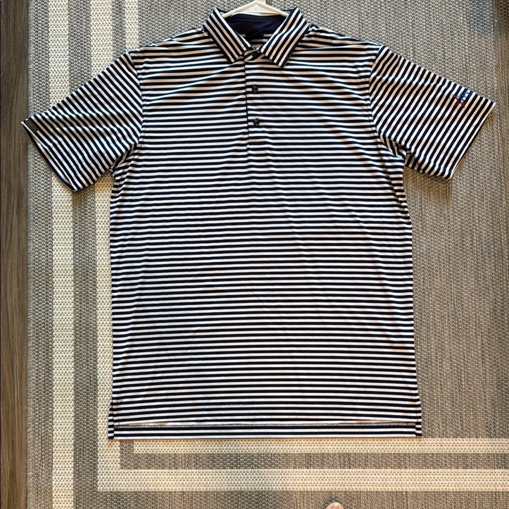 Dunning Men's Navy and White Striped Polo Shirt